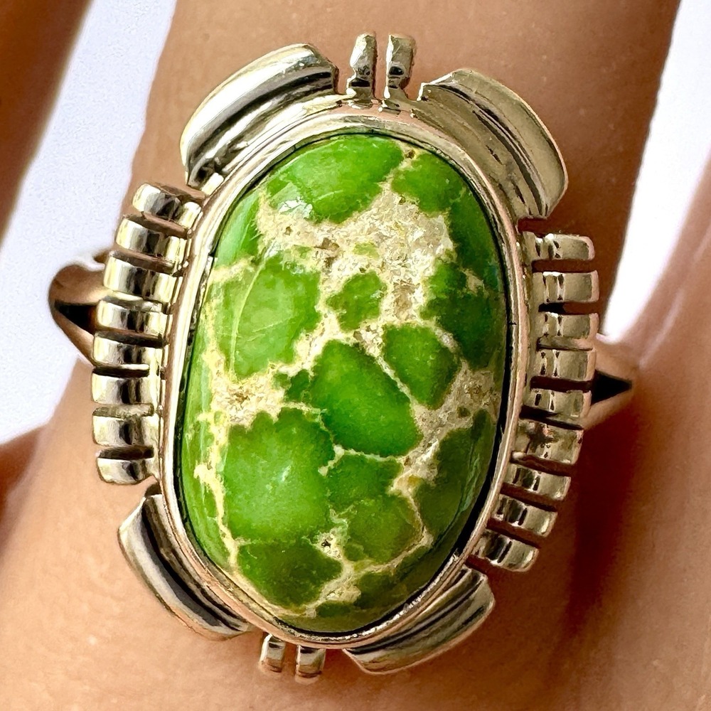 Navajo Turquoise Ring Sz 7 Sonoran‎ Green Sterling Norvin Johnson  Shine Native